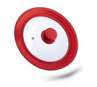 2x Coperchio Universale, con Bordo in Silicone & Foro per il Vapore per Pentole e Padelle Ø 20-24 cm, Rosso