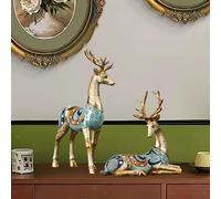 2x Coppia di statue di alci, statue di renne, opere d'arte in resina,