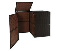 2x copribidoni box spazzatura rifiuti HWC-E25 66x130x110cm acciaio polyrattan - marrone