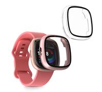 kwmobile 2x Custodia Rigida Smartwatch Compatibile con Fitbit Versa 4 / Sense 2 Cover - Case Vetro Temperato Orologio Fitness - trasparente/rosa antico
