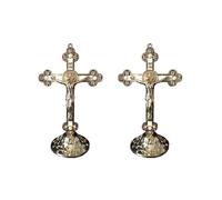 2X Crocifisso nel Piedi con Croce nel Lega di Base per la Decorazione Della Cappella Domestica e Regali Religiosi (Oro)