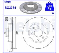 2x DELPHI BG3364 Disco freno Anteriore adatto per PEUGEOT 206 Schrägheck (2A/C)