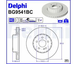 2x DELPHI Disco Freno Ventilato Coated Ø305mm Per Mercedes-Benz C-Klasse