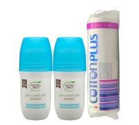 2X Deo Roll-on Biologico, 75ml, Disponibile In Diverse Varietà + Confezione da 80 Dischetti Leva trucco e Smalto (BREZZA MARINA)