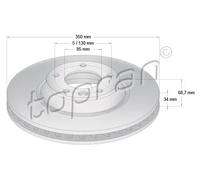 2x Disco freno Assale anteriore Dx ventilato 111 289 TOPRAN per AUDI VW PORSCHE