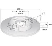 2x Disco freno Assale anteriore pieno 103 406 TOPRAN per AUDI VW SEAT