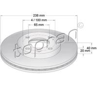 2x Disco freno Assale anteriore ventilato 103 407 TOPRAN per VW SEAT AUDI