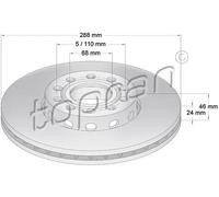 2x Disco freno Assale anteriore ventilato 103 756 TOPRAN per AUDI VW SKODA SEAT
