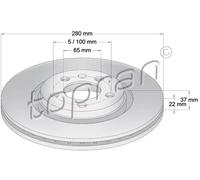 2x Disco freno Assale anteriore ventilato 107 681 TOPRAN per AUDI SKODA VW SEAT