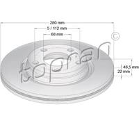 2x Disco freno Assale anteriore ventilato 107 684 TOPRAN per AUDI VW SEAT