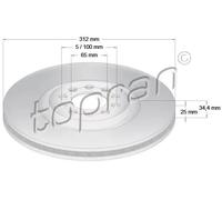 2x Disco freno Assale anteriore ventilato 109 524 TOPRAN per AUDI VW SEAT SKODA