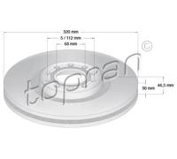 2x Disco freno Assale anteriore ventilato 110 432 TOPRAN per AUDI SEAT