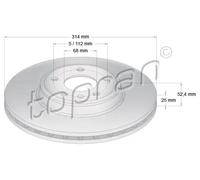 2x Disco freno Assale anteriore ventilato 113 009 TOPRAN per AUDI A5 A4 B8 A4 B9