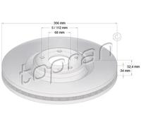 2x Disco freno Assale anteriore ventilato 116 385 TOPRAN per AUDI A7 Sportback