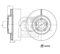 FEBI BILSTEIN Disco freno 184696 Anteriore ventilato per Toyota Yaris
