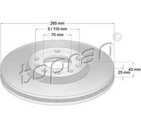 2x Disco freno Assale anteriore ventilato 206 511 TOPRAN per FIAT OPEL