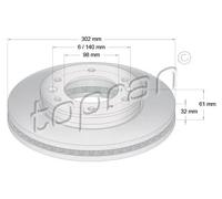 2x Disco freno Assale anteriore ventilato 305 185 TOPRAN per FORD RANGER