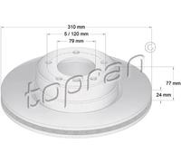 2x Disco freno Assale anteriore ventilato 500 944 TOPRAN per BMW 5 5 Touring