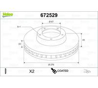 2x Disco freno Assale anteriore ventilato 672529 VALEO per MERCEDES-BENZ