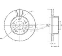 2x Disco freno Assale anteriore ventilato TX 70-19 TOMEX Brakes per CITROËN FIAT