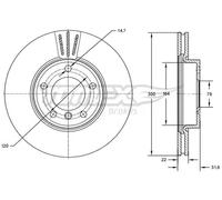 2x Disco freno Assale anteriore ventilato TX 72-85 TOMEX Brakes per BMW ALPINA
