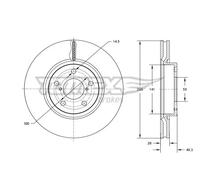 2x Disco freno Assale anteriore ventilato TX 73-25 TOMEX Brakes per TOYOTA