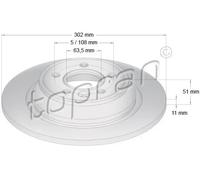 2x Disco freno Assale posteriore pieno 303 969 TOPRAN per FORD LAND ROVER