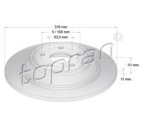 2x Disco freno Assale posteriore pieno 305 101 TOPRAN per FORD S-MAX GALAXY III