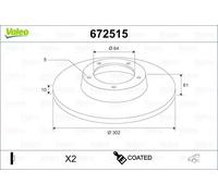 2x Disco freno Assale posteriore pieno 672515 VALEO per HONDA CR-V II CR-V III