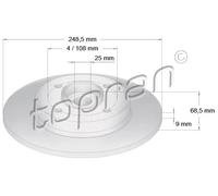 2x Disco freno Assale posteriore pieno 721 185 TOPRAN per PEUGEOT CITROËN