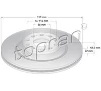 2x Disco freno Assale posteriore ventilato 110 418 TOPRAN per VW SKODA AUDI SEAT