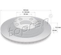 2x Disco freno Assale posteriore ventilato 114 562 TOPRAN per AUDI PORSCHE VW