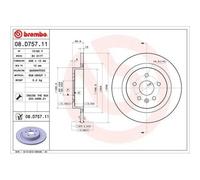 2X Disco Freno Brembo 08.D757.11 Prime Line - Uv Coated per Opel Vauxhall