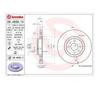 2X Disco Freno Brembo 09.4939.14 Prime Line per Alfa Romeo Citroën Fiat Lanci