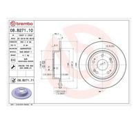 Brembo Disco freno 08.B271.11 Posteriore Ø282mm Spessore 9mm Verniciatura UV Set di 2