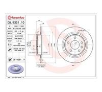 Disco freno BREMBO 08B35111 posteriore, pieno, 1 Pezzo