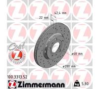 2x Disco freno con ventilazione esterna 100.3313.52 ZIMMERMANN per AUDI VW
