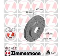 2x Disco freno con ventilazione esterna 380.2166.52 ZIMMERMANN per SMART