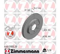 2x Disco freno con ventilazione esterna 440.3105.20 ZIMMERMANN per CITROËN DS