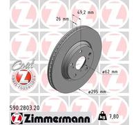 2x Disco freno con ventilazione esterna 590.2803.20 ZIMMERMANN per TOYOTA AURIS