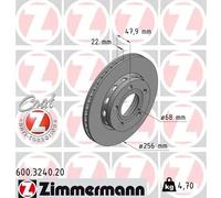 2X ZIMMERMANN Disco Del Freno COAT Z Posteriore 256Mm