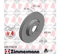 ZIMMERMANN Disco freno 610.3706.20 con ventilazione esterna anteriore 2x per Volvo V70 II