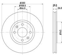 HELLA PAGID 8DD 355 105-051 Discofreno,52518PRO,rivestito,283mm,26mm,con ventilazione esterna,per es. CITROEN / PEUGEOT