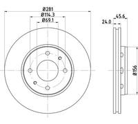 Hella Disco freno 8DD 355 107-031 ventilazione esterna Ø281 mm sp. 24 mm per Mitsubishi/Volvo/Proton