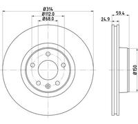 HELLA Disco freno 8DD 355 111-121 – ventilazione esterna Ø314 mm 24,9 mm per Audi A6 C6