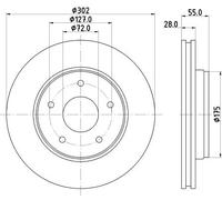 HELLA PAGID 8DD 355 119-191 Discofreno,55533PRO,rivestito,302mm,28mm,con ventilazione esterna,per es. JEEP