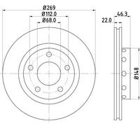 Hella Disco freno 8DD 355 127-431 50265PRO_HC rivestito ad alto tenore di carbonio 269mm ventilato