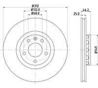 HELLA PAGID 8DD 355 127-571 Discofreno,50310PRO_HC,ad alto tenore di carbonio,rivestito,312mm,25mm,con ventilazione esterna,per es. AUDI / SEAT / SKODA / VOLKSWAGEN