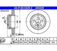 Disco freno ATE 24.0120-0229.2 posteriore, ventilato, altamente carbonizzato, 1 Pezzo