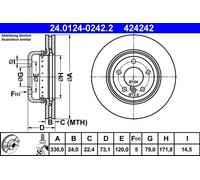 Disco freno ATE 24.0124-0242.2 anteriore, ventilato, altamente carbonizzato, 1 Pezzo
